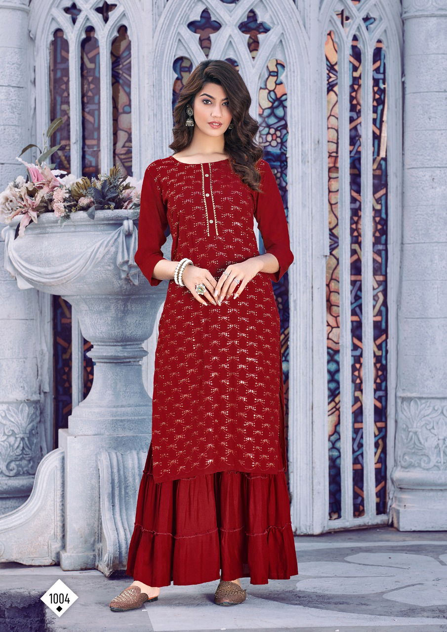 Parra Fiza 1 Heavy Festive Wear Rayon Designer Kurti With Palazzo Collection